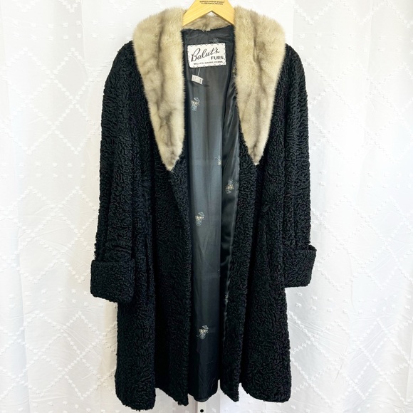 💎🥈 VINTAGE 60’s BALUT’s Furs Persian black lamb fur and beige mink collar - Picture 1 of 15